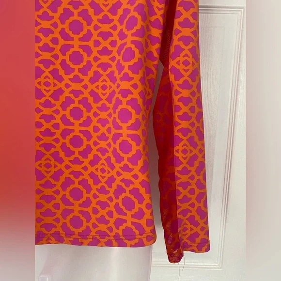 Icikuls UPF 50+ mock neck 1/4 zip top pink orange mosaic long sleeve Size Small - Picture 4 of 12